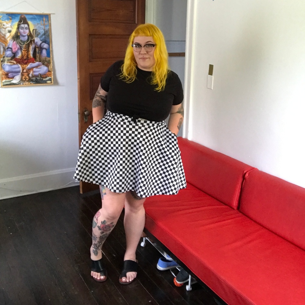 checkered skater skirt with pockets